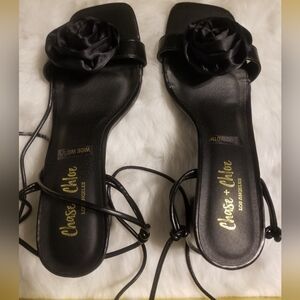 Black Open Toe Tie Up Heels